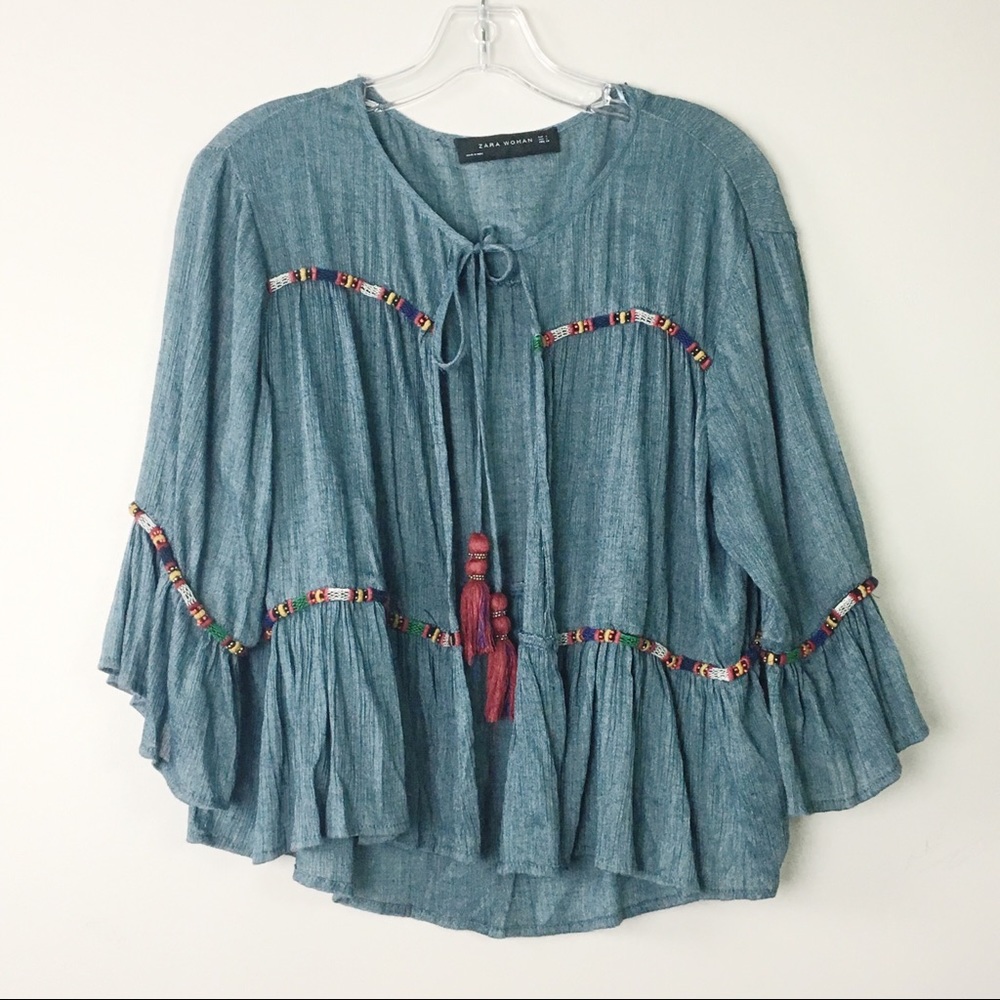Zara Woman BoHo Open Front Cardigan L